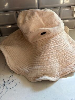Coolibar Hat UPF 50+ Brittany Beach Sun Hat Beige One Size Wide Brim